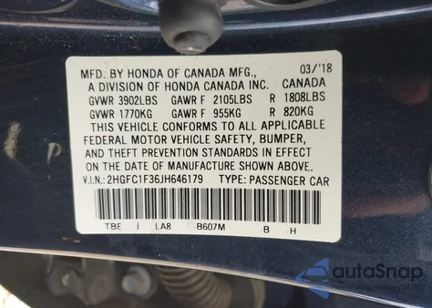 2018 Honda Civic Ex-T from USA, damaged, VIN 2HGFC1F36JH646179